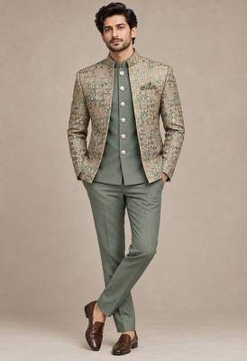 Pista green open jodhpuri for man ::: bandhgala ethnic wear 1