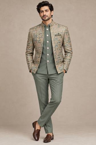 Pista green open jodhpuri for man ::: bandhgala ethnic wear