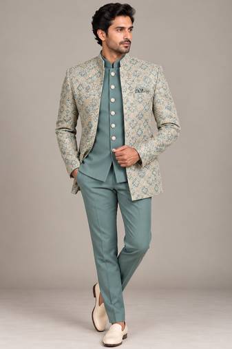 Sea green open jodhpuri for man ::: bandhgala ethnic wear