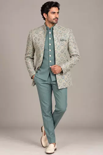 Sea green open jodhpuri for man ::: bandhgala ethnic wear