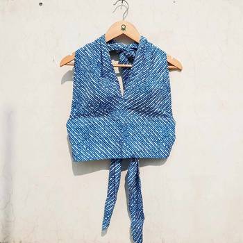 Blue-lehariya-back-knot-and-halter-neck-padded-cotton-top 1
