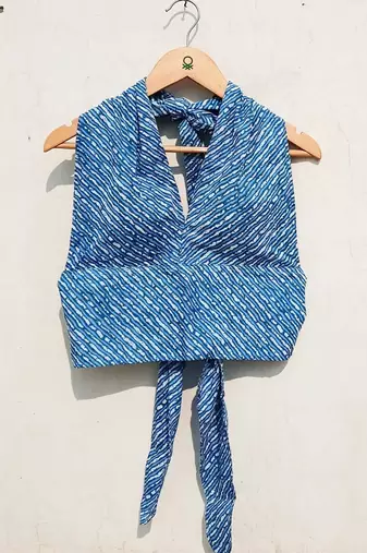 Blue-lehariya-back-knot-and-halter-neck-padded-cotton-top