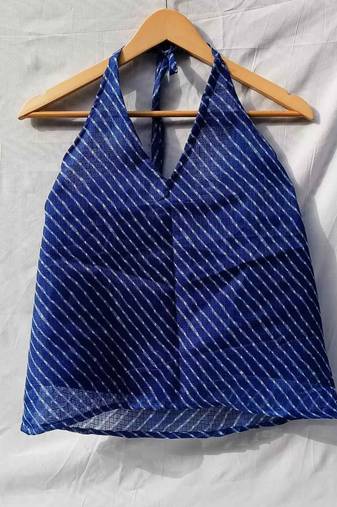 Blue-lehariya-halter-neck-kota-doria-top-kj0020