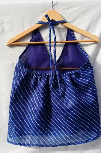 Blue-lehariya-halter-neck-kota-doria-top-kj0020