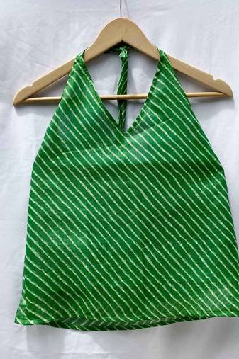 Green-lehariya-halter-neck-kota-doria-top-kj0021