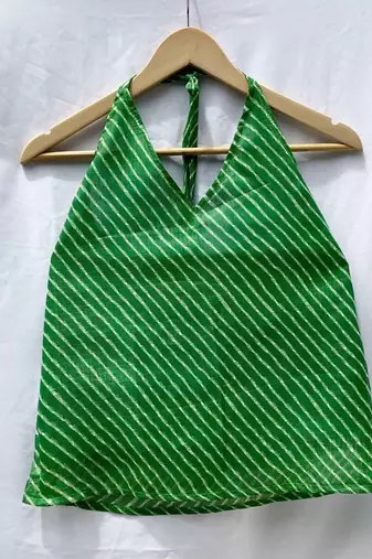 Green-lehariya-halter-neck-kota-doria-top-kj0021