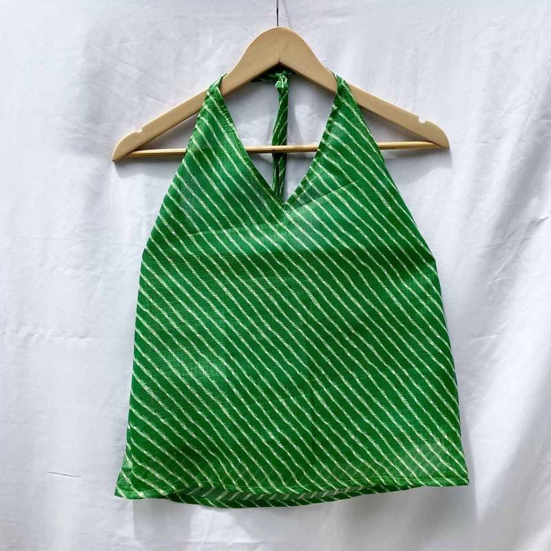 Green-lehariya-halter-neck-kota-doria-top-kj0021