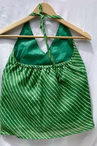 Green-lehariya-halter-neck-kota-doria-top-kj0021