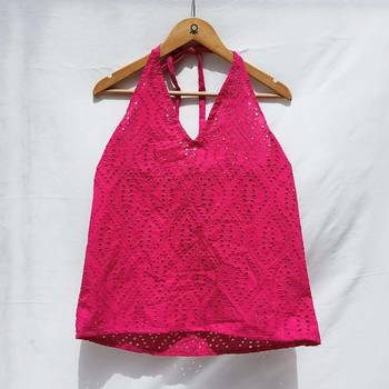 Magenta-chikan-halter-neck-cotton-top-kj0022 1