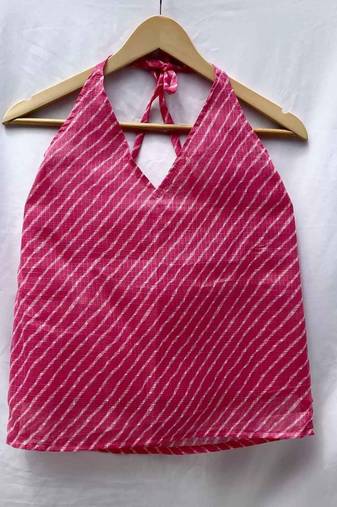 Pink-lehariya-halter-neck-kota-doria-top-kj0023