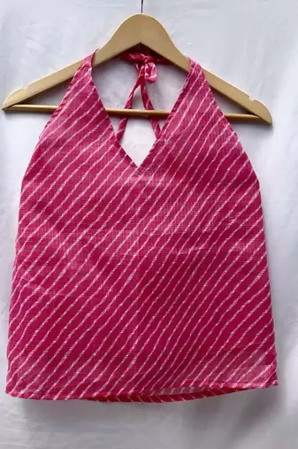Pink-lehariya-halter-neck-kota-doria-top-kj0023
