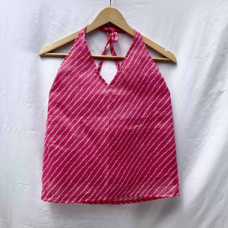 Pink-lehariya-halter-neck-kota-doria-top-kj0023