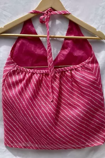Pink-lehariya-halter-neck-kota-doria-top-kj0023