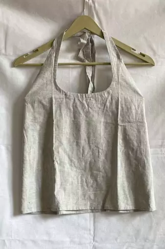 Grey-round-neck-halter-neck-cotton-khadi-top-kj0032