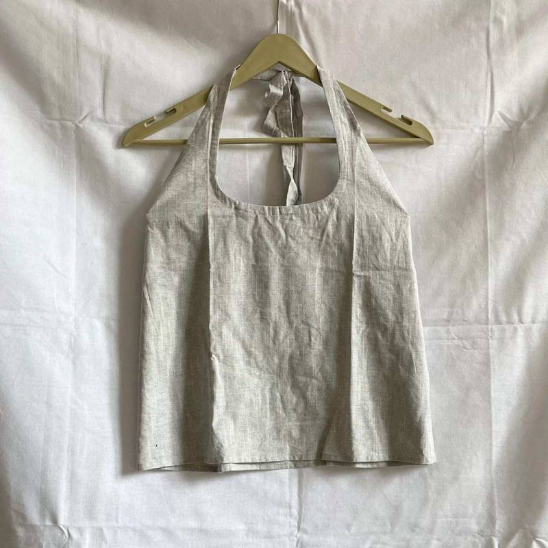 Grey-round-neck-halter-neck-cotton-khadi-top-kj0032