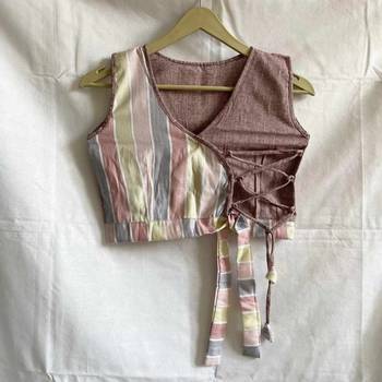 Rainbow-khadi-front-knot-with-criss-cross-cotton-top-kj0033 1