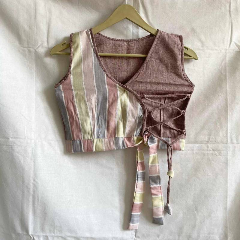 Rainbow-khadi-front-knot-with-criss-cross-cotton-top-kj0033