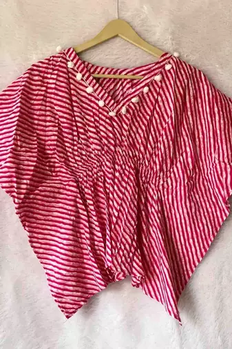 Pink-lehariya-kaftan-cotton-top-kj0036