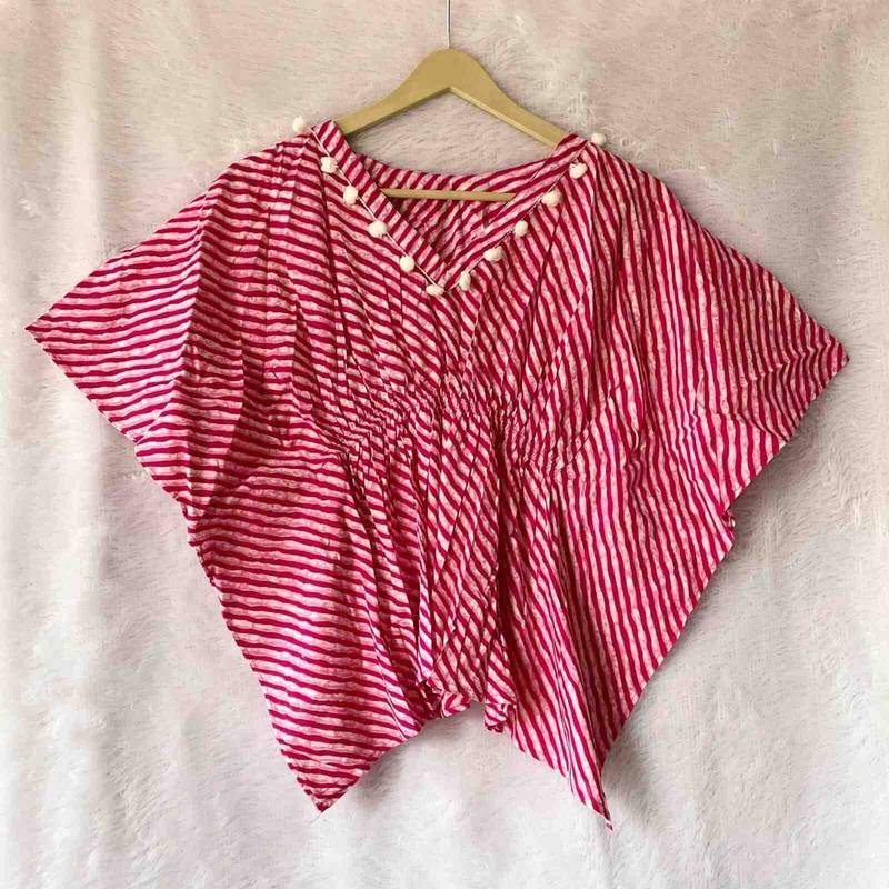 Pink-lehariya-kaftan-cotton-top-kj0036