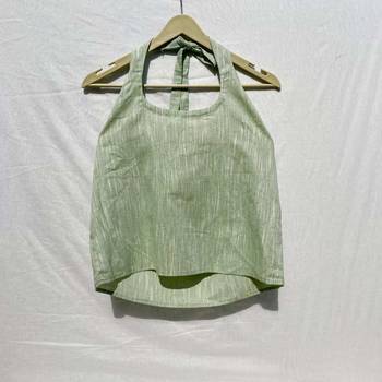 Green-round-neck-halter-neck-cotton-khadi-top-kj0038 1