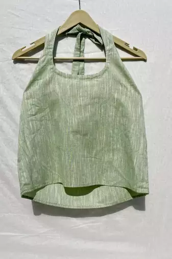 Green-round-neck-halter-neck-cotton-khadi-top-kj0038