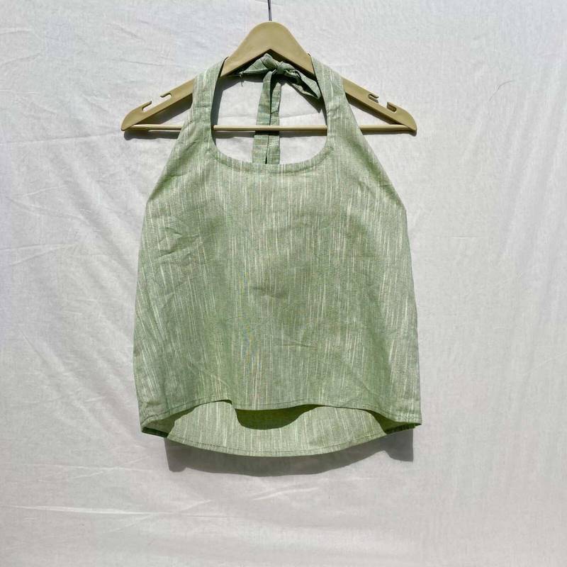 Green-round-neck-halter-neck-cotton-khadi-top-kj0038