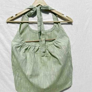 Green-round-neck-halter-neck-cotton-khadi-top-kj0038 2