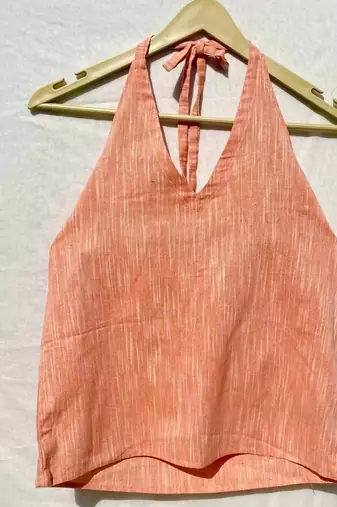 Peach-halter-neck-cotton-khadi-top-kj0040