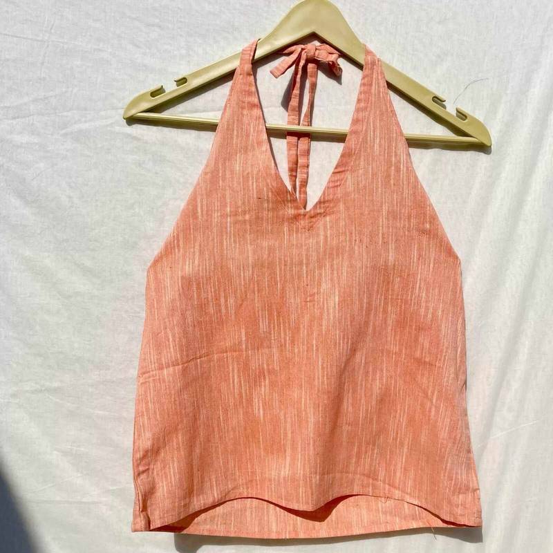 Peach-halter-neck-cotton-khadi-top-kj0040