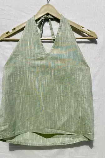 Green-halter-neck-cotton-khadi-top-kj0041