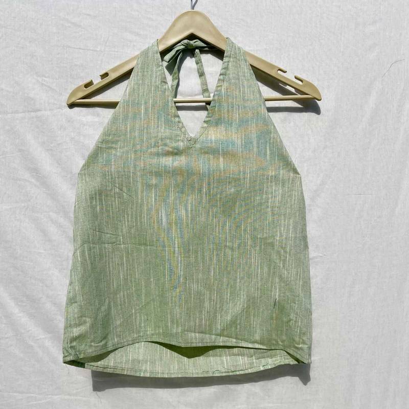 Green-halter-neck-cotton-khadi-top-kj0041