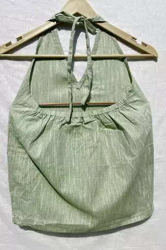 Green-halter-neck-cotton-khadi-top-kj0041