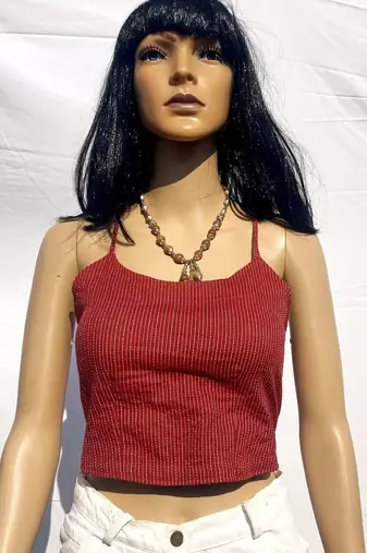 Maroon-kantha-criss-cross-cotton-top-kj0048