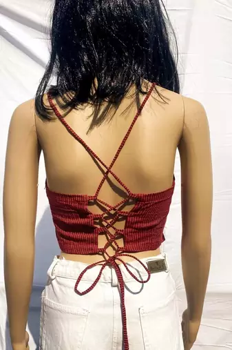 Maroon-kantha-criss-cross-cotton-top-kj0048