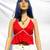 Red-chikan-lace-deep-v-neck-padded-cotton-top-kj0051