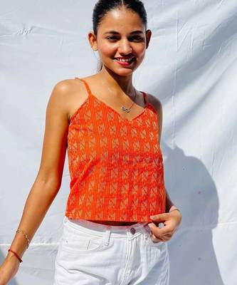 Orange-s-pattern-cotton-kantha-spaghetti-top-kj0102 2