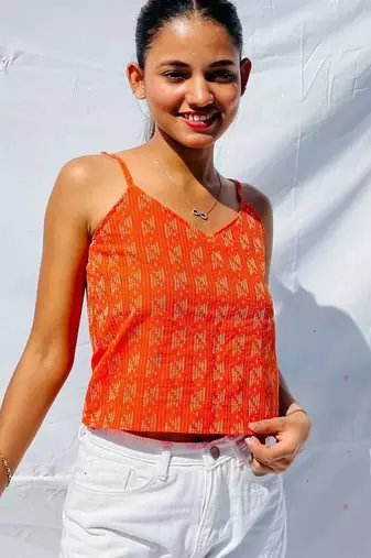 Orange-s-pattern-cotton-kantha-spaghetti-top-kj0102