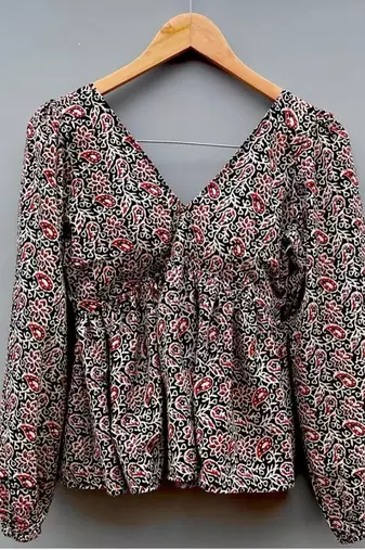 Black-kalamkari-deep-neck-full-puff-sleeves-cotton-top-kj0105