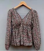 Black-kalamkari-deep-neck-full-puff-sleeves-cotton-top-kj0105