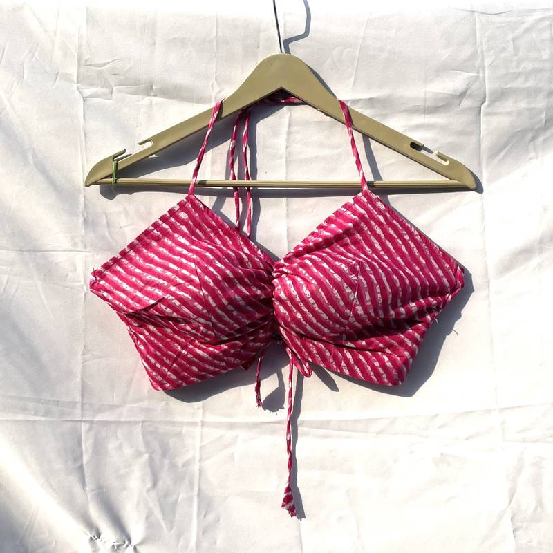 Pink-lehariya-criss-cross-cotton-top-kj0125