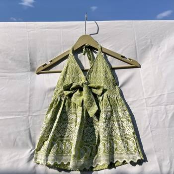Olive-green-chikan-front-knot-halter-neck-cotton-top-kj0127 1