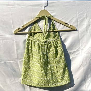 Olive-green-chikan-front-knot-halter-neck-cotton-top-kj0127 2