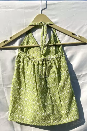 Olive-green-chikan-front-knot-halter-neck-cotton-top-kj0127