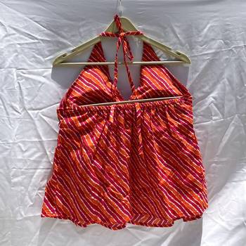 Pink-orange-lehariya-front-knot-halter-neck-cotton-top-kj0137 2