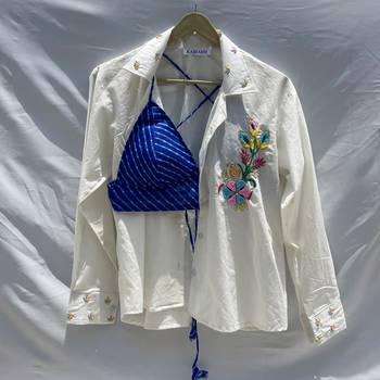 Embroidery-shirt-blue-lehariya-bra-combo-kj0150 1