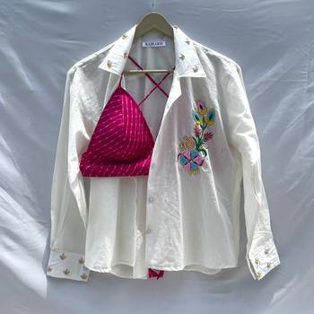 Embroidery-shirt-pink-lehariya-bra-combo-kj0151 1