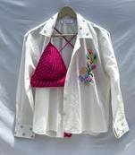 Embroidery-shirt-pink-lehariya-bra-combo-kj0151
