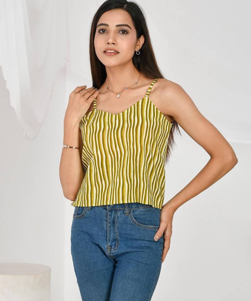Green-stripe-spaghetti-top-kj0170