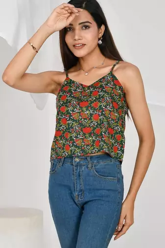 Bottle-green-jaal-spaghetti-top-kj0172