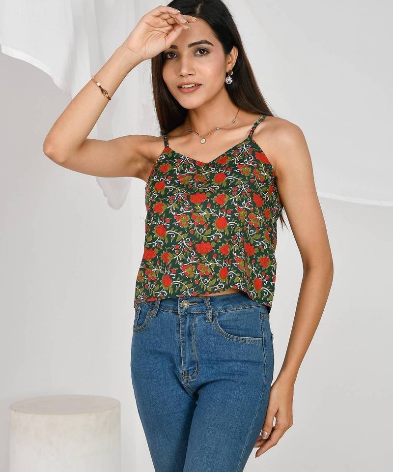 Bottle-green-jaal-spaghetti-top-kj0172